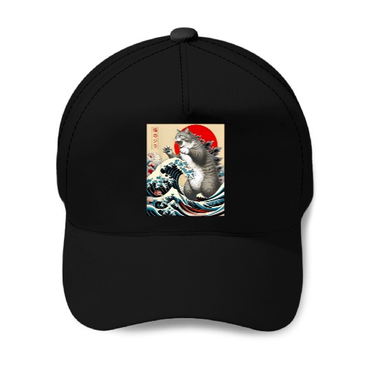 Catzilla Cat Japanese Art Funny Cat Baseball Caps