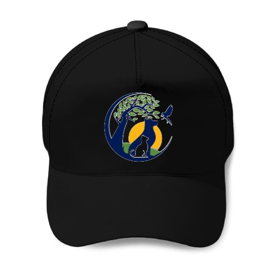 Serene Wilderness Canine and Feline Scene Baseball Caps