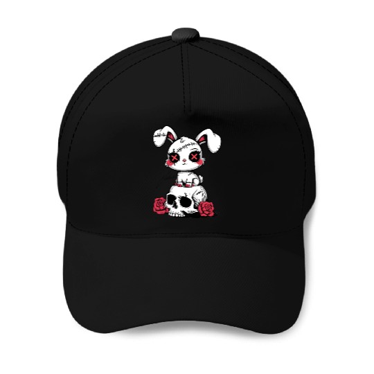 Gothic Bunny on Skull – Cute but Deadly Baseball Caps