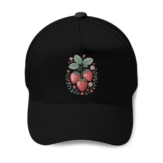 Charming Strawberry and Floral Art for Nature Baseball Caps