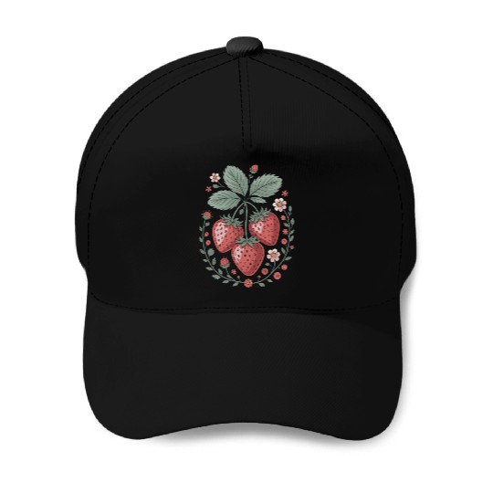 Charming Strawberry and Floral Art for Nature Baseball Caps