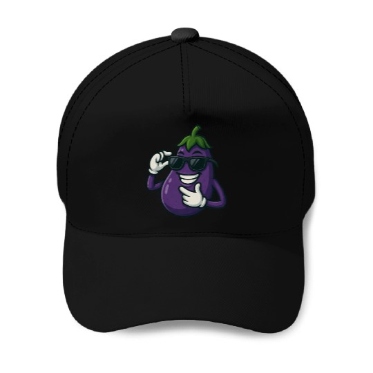 Cool eggplant vegetable design with sunglasses car Baseball Caps