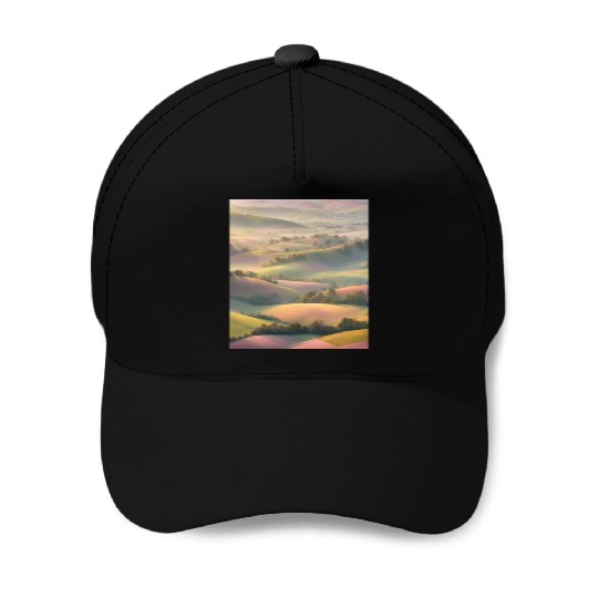Pastel Rolling Hills Landscape Baseball Caps