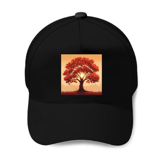 Vibrant Autumn Tree Art Baseball Caps