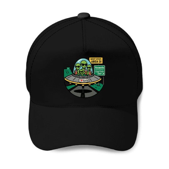 Alien road trip Baseball Caps