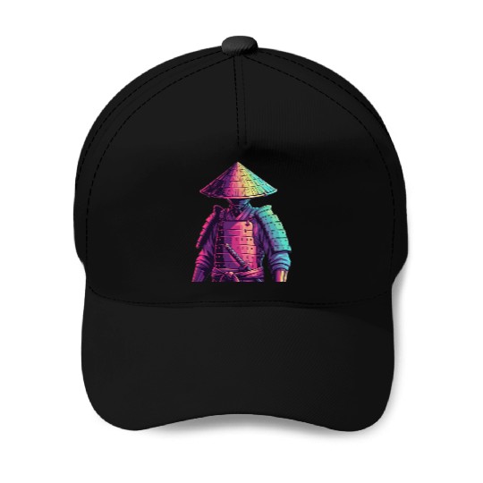 Neon Samurai Warrior Illustration Baseball Caps