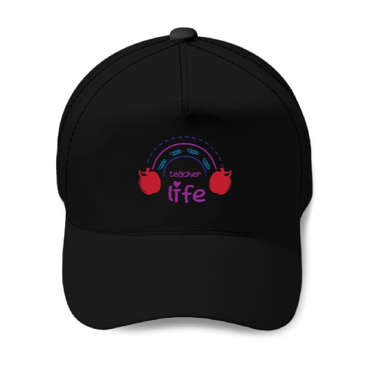 Teacher Life – Rainbow & Apple Design Baseball Caps