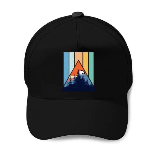 Geometric Mountain Forest Sunset Baseball Caps