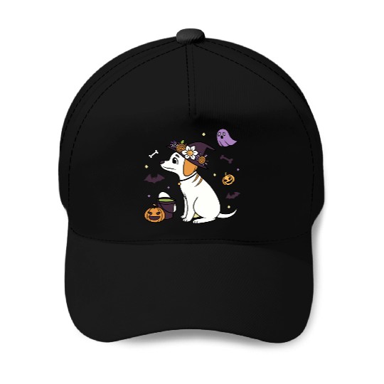 Halloween Witch Dog Illustration Baseball Caps