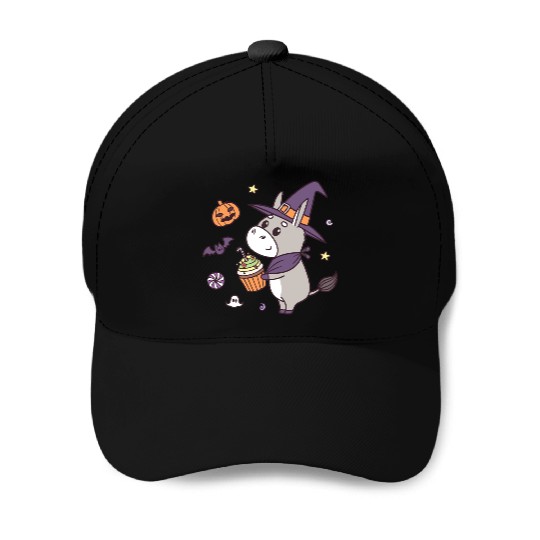 Whimsical Halloween Witch Pony Design Baseball Caps