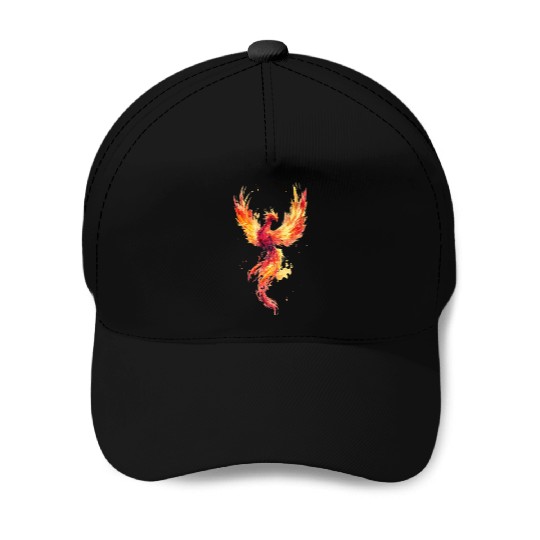 Fiery Phoenix Watercolor Illustration Baseball Caps