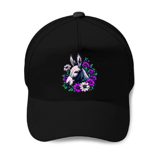 Floral Donkey Baseball Caps