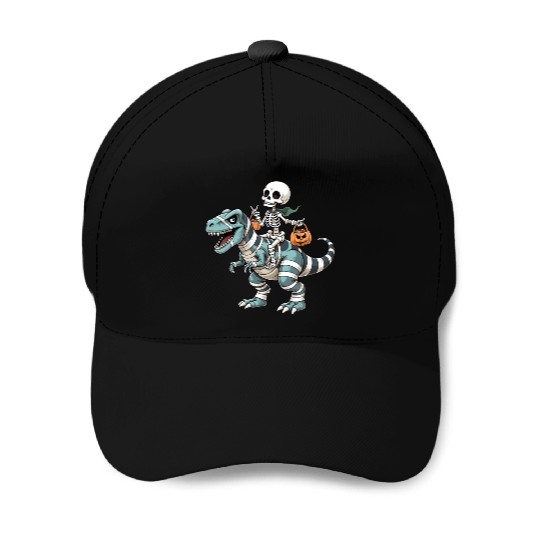 Skeleton Riding Mummy Dinosaur Funny Halloween Baseball Caps