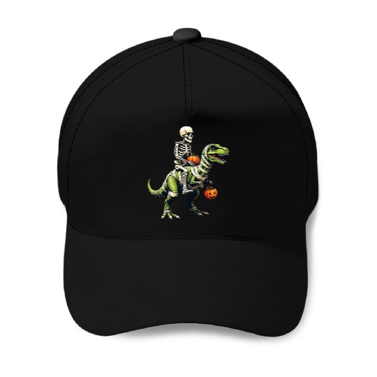 Skeleton Riding Mummy Dinosaur Funny Halloween Baseball Caps