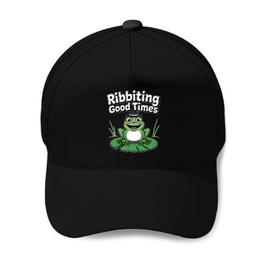 Whimsical Frog with Hat and Lily Pads Baseball Caps