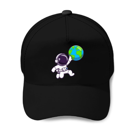 Astronaut Embracing Earth Illustration Baseball Caps