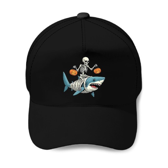 Skeleton Riding Mummy Dinosaur Funny Halloween Baseball Caps