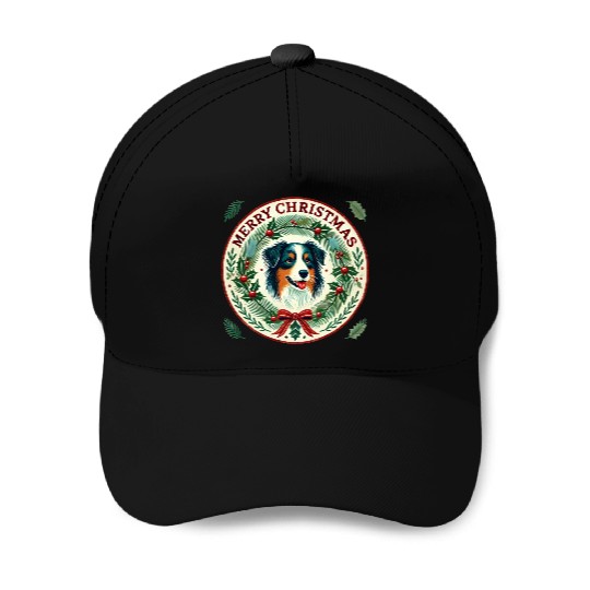 Merry Christmas Australian Shepherd Baseball Caps