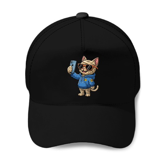 Cool Cartoon Cat Mummy Taking a Selfie Baseball Caps
