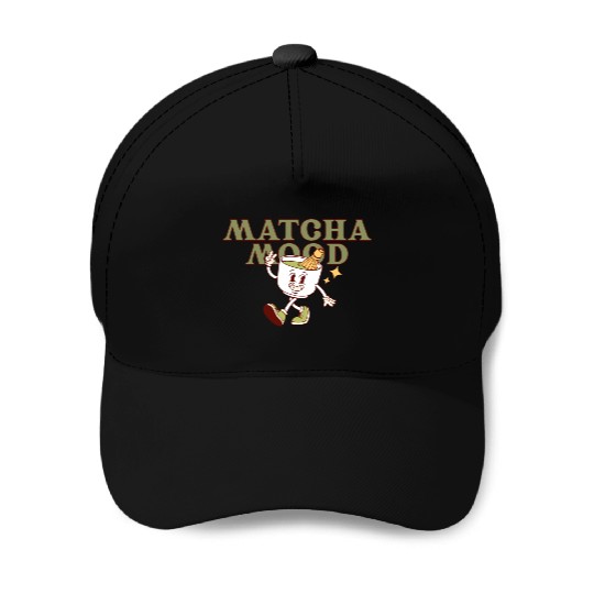 Matcha Mood Tea Cartoon Design  Baseball Caps