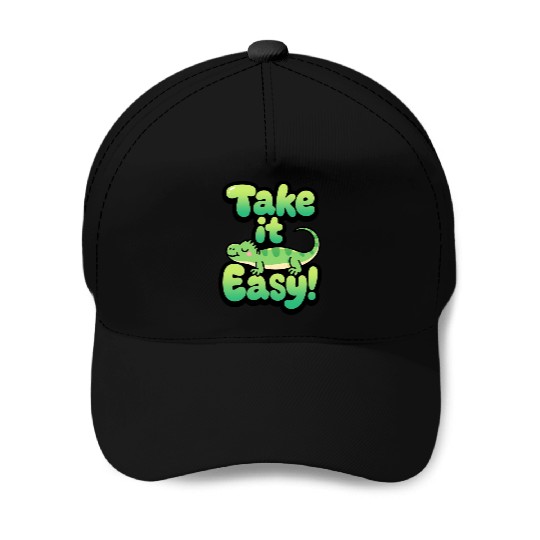 Relaxed Green Lizard – Take it Easy Cartoon Design Baseball Caps