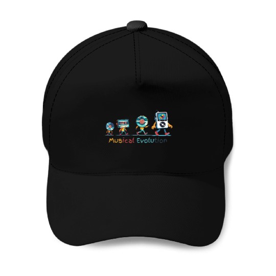 Retro Music Evolution Illustration Baseball Caps