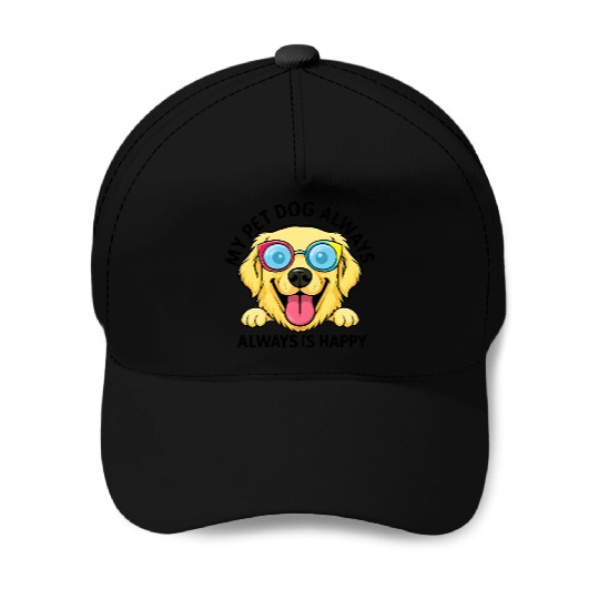 Joyful Dog with Sunglasses Illustration Baseball Caps