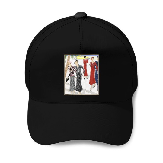 Elegant Vintage Street Fashion Illustration Baseball Caps