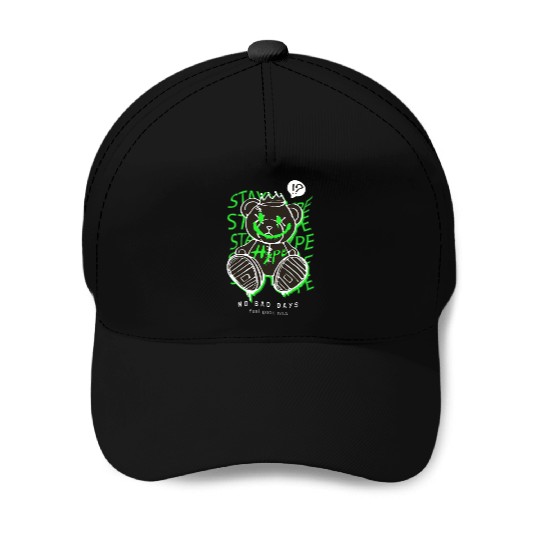 Neon Green Grunge Teddy Bear Design Baseball Caps