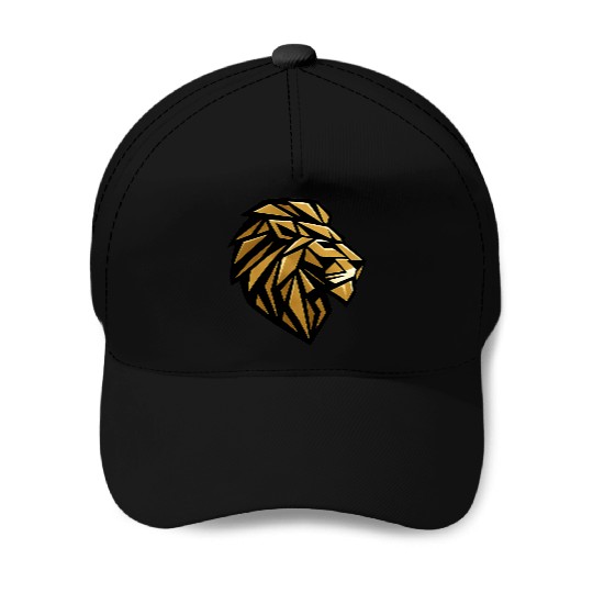 Geometric Gold Lion Head Side Profile Modern   Baseball Caps
