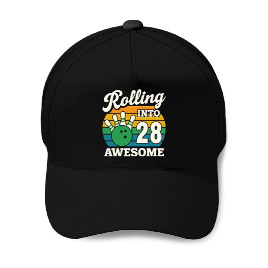 Retro Bowling 28th Birthday Celebration Baseball Caps
