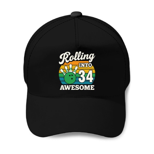 Retro Bowling 34 Celebration Design Baseball Caps