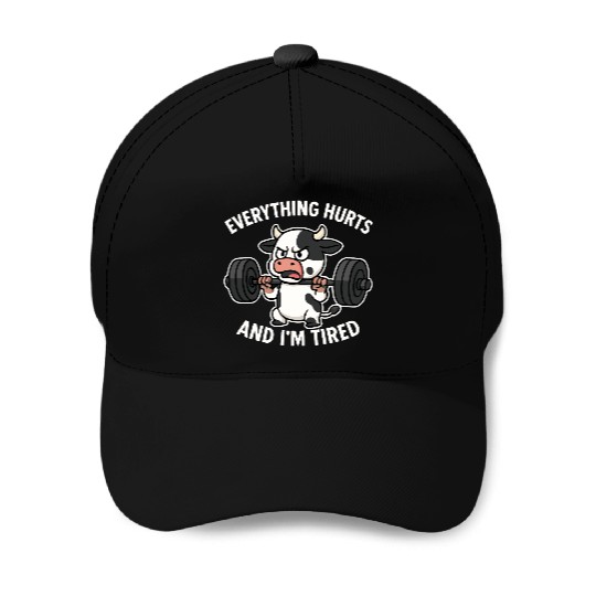 Angry Cow Lifting Weights Humor Baseball Caps