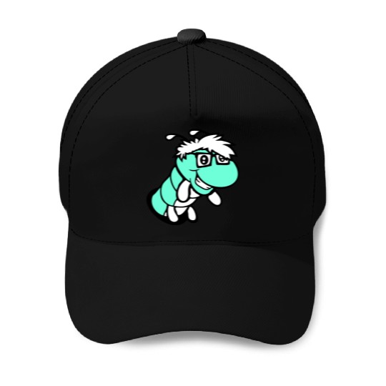 Nerd caterpillar peeks through hole Geek worm cool Baseball Caps