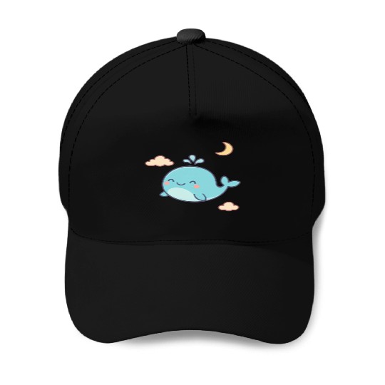 Playful Blue Whale Cartoon Design Baseball Caps