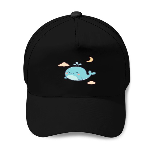 Playful Blue Whale Cartoon Design Baseball Caps