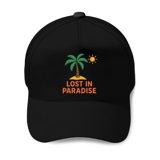 Tropical Sunset Palm Illustration Baseball Caps
