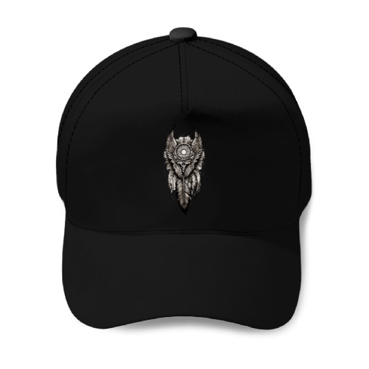 Intricate Dreamcatcher Feather Tattoo Baseball Caps
