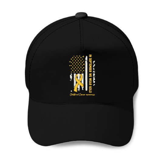In September We Wear Gold Us Flag Childhood Cancer Baseball Caps