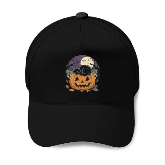 Spooky Cat Nap Pumpkin | Halloween Party Design Baseball Caps