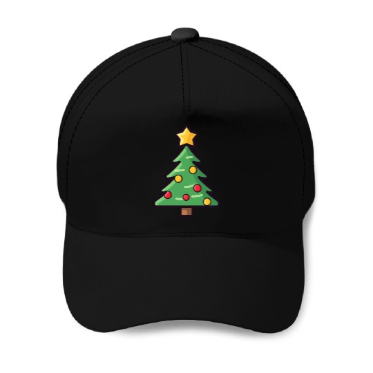 Festive Christmas Tree with Colorful Ornaments Baseball Caps