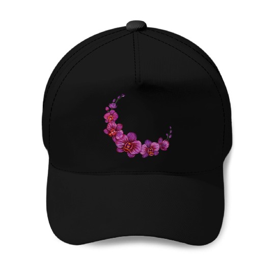 Violet Moon Orchid Flower branch illustration Baseball Caps