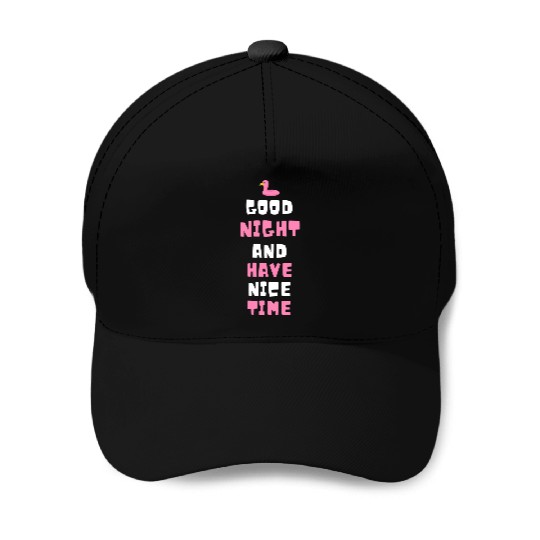 Whimsical Pink Flamingo Night Message Baseball Caps