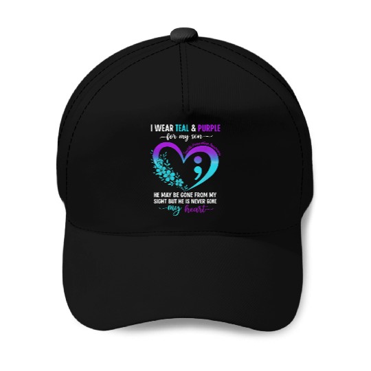 I Wear Teal & Purple for My Son Suicide Prevention Baseball Caps