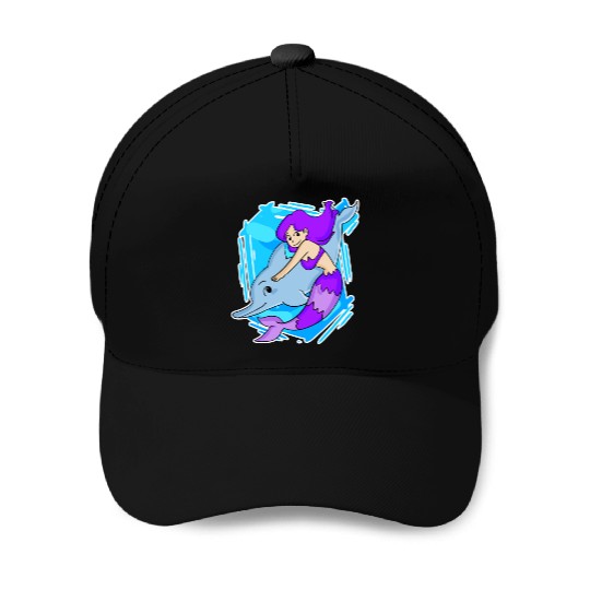 Dolphin with Mermaid Baseball Caps