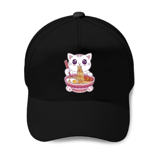 Cute Kawaii Cat Eating Ramen  Baseball Caps