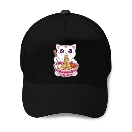 Cute Kawaii Cat Eating Ramen  Baseball Caps