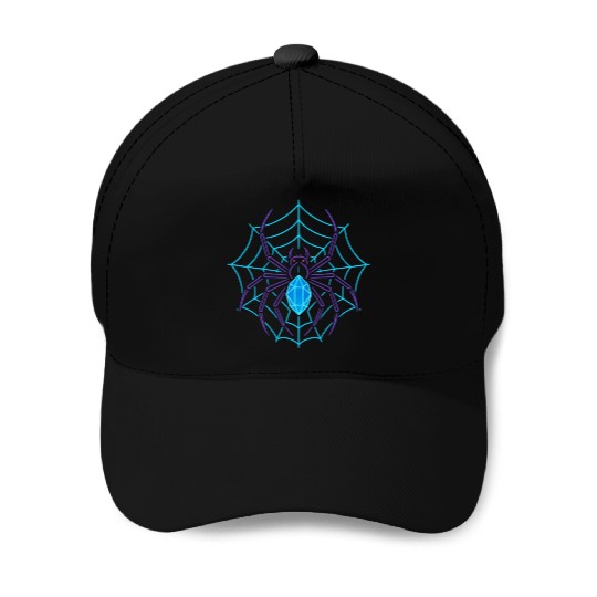Neon Geometric Spider and Web Design Baseball Caps