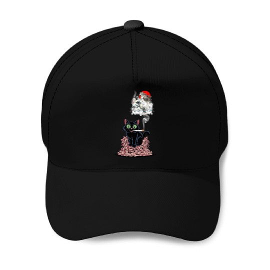 Black Cat Smoking Cigarette Catzilla Baseball Caps