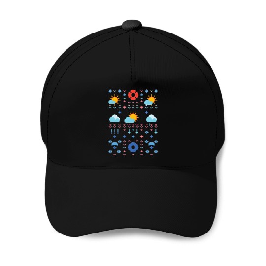 Celestial Weather Pattern Illustration Baseball Caps